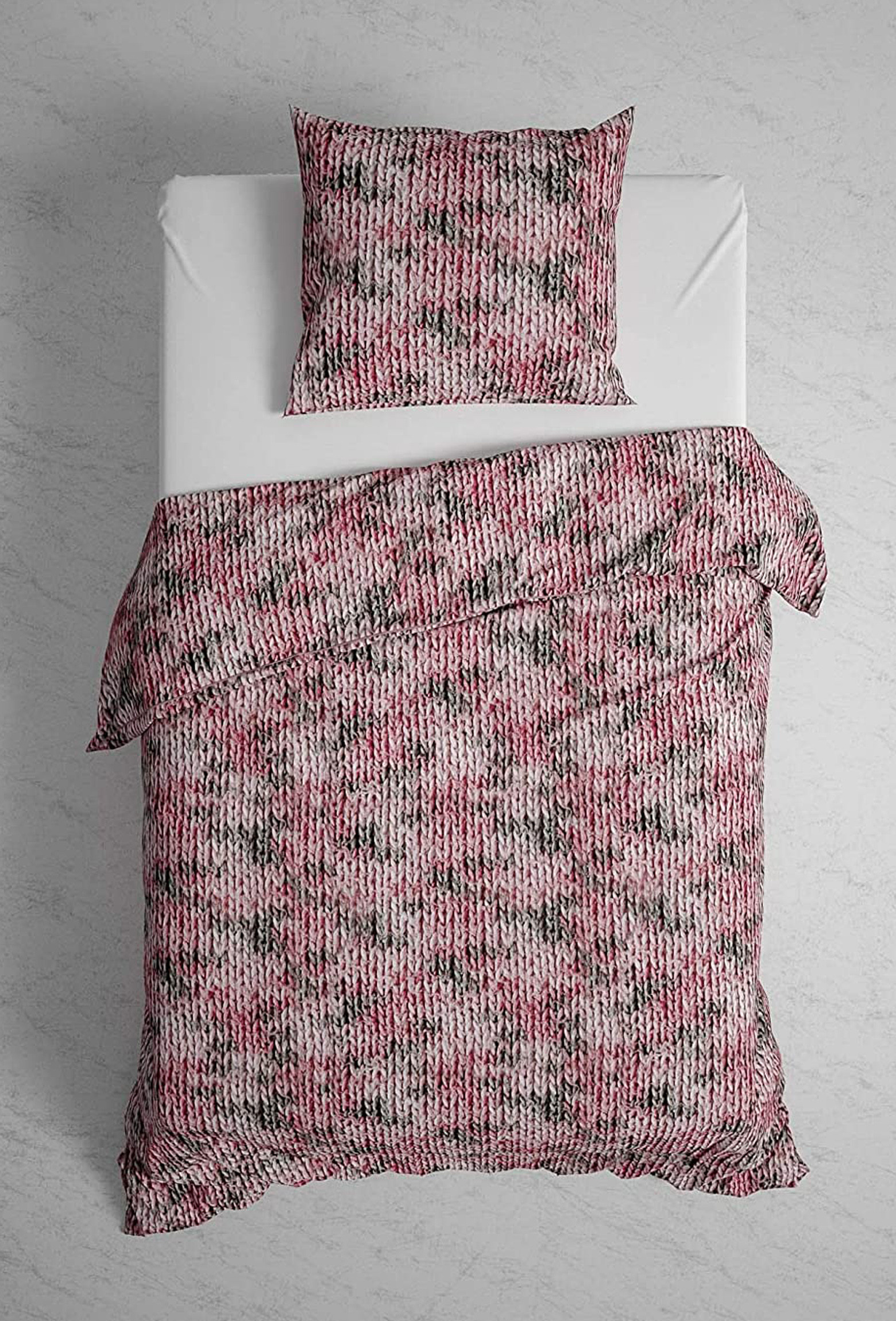 HnL Flanell Bettwäsche Colemi Pink 135x200 + 80x80 cm 100% Baumwolle Strickmuster