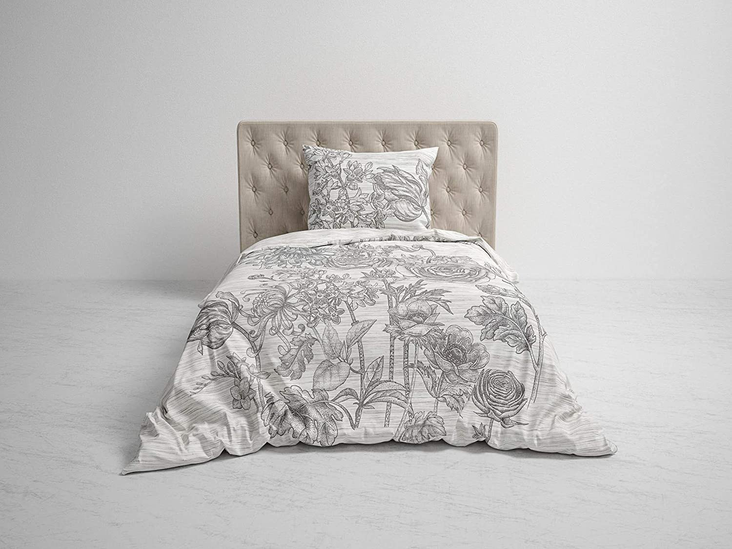 Heckett Lane Mako Satin Bettwäsche Dimont 135x200 80x80 cm Grau Blumen