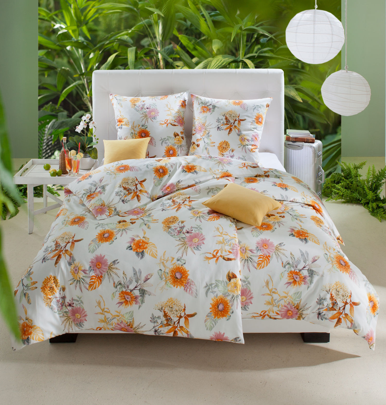 Estella Mako Satin Bettwäsche Garnitur Elanda 155x220 80x80 cm in orange