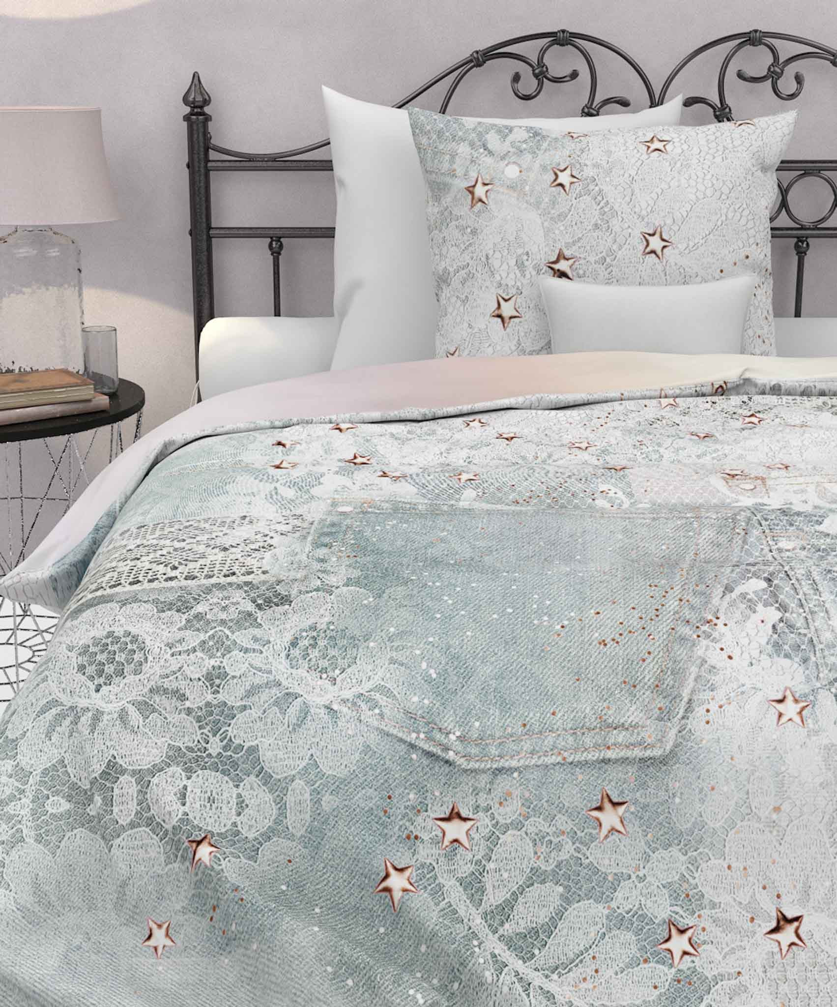 HnL Renforce Bettwäsche Darian 100% Baumwolle 155x220 + 80x80 cm in hellblau pastell