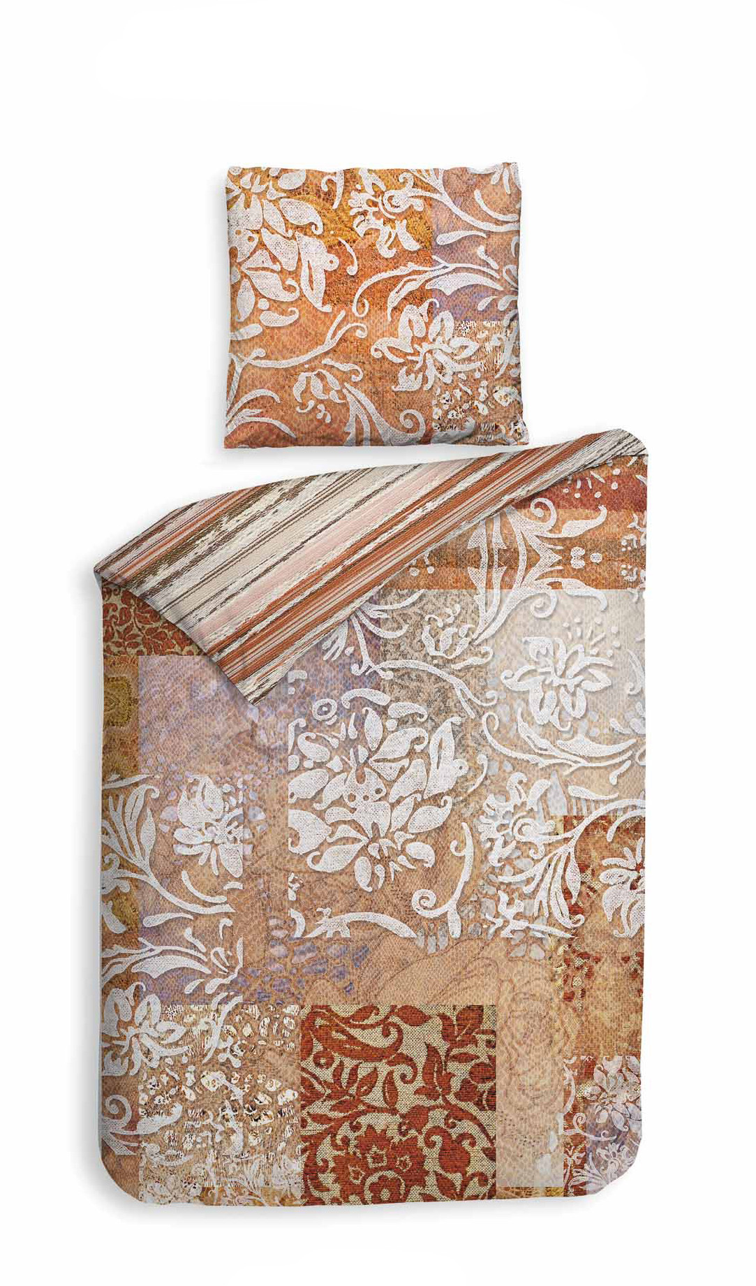 Heckett Lane Satin Bettwäsche Orido Braun Terra Orange 100% Baumwolle 135x200 + 80x80 cm