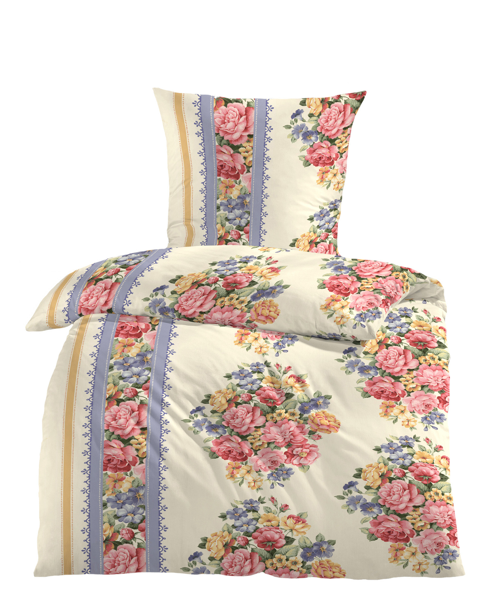 Kinzler Baumwolle Satin Bettwäsche Isabella Rosen natur bunt 135x200 + 40x80 cm 