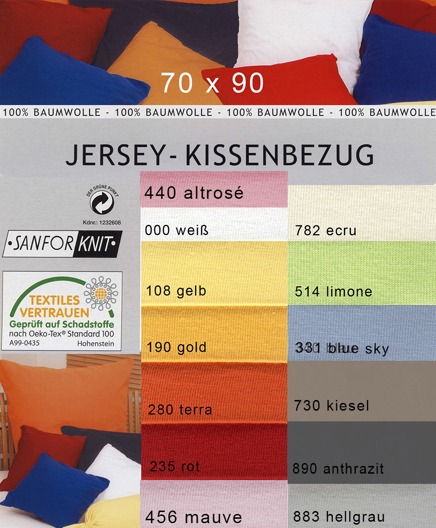 Jersey Kissenbezug 70x90 cm in 11 Uni Farben