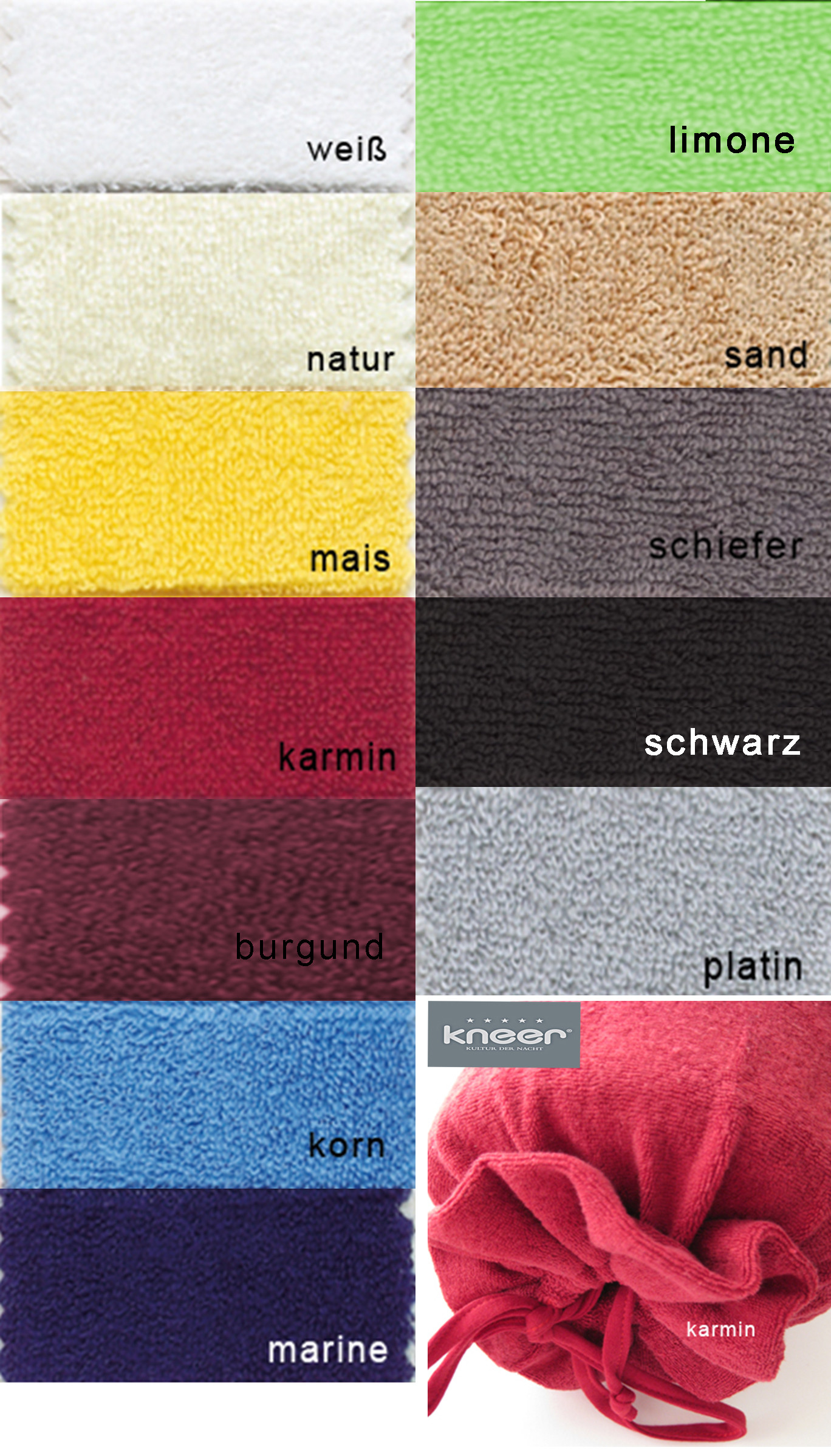 Flausch Frottee Nackenrollenbezug von Kneer 15x40 cm in 12 Farben 