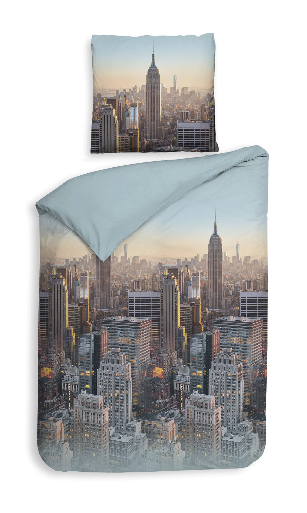 HnL Flanell Bettwäsche Hayden in Himmel Blau 135x200 + 80x80 cm Skyline City