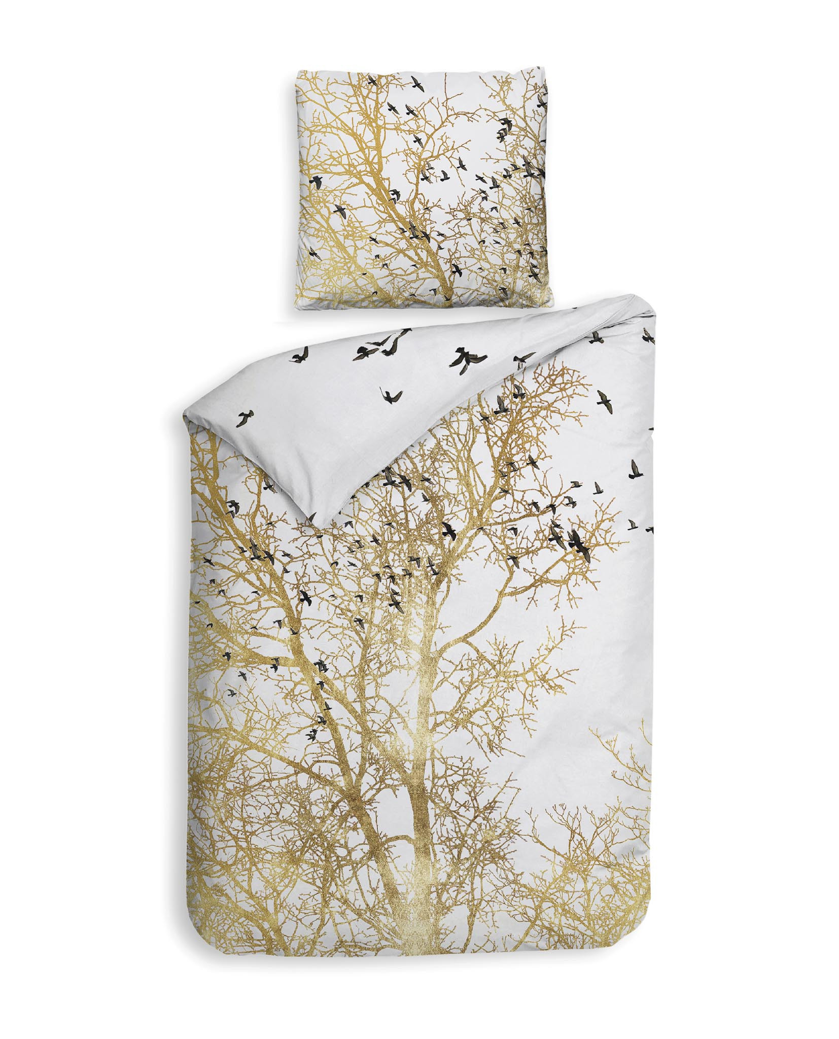 Heckett Lane Mako Satin Bettwäsche Delena135x200 80x80 cm Bäume Vögel Natur
