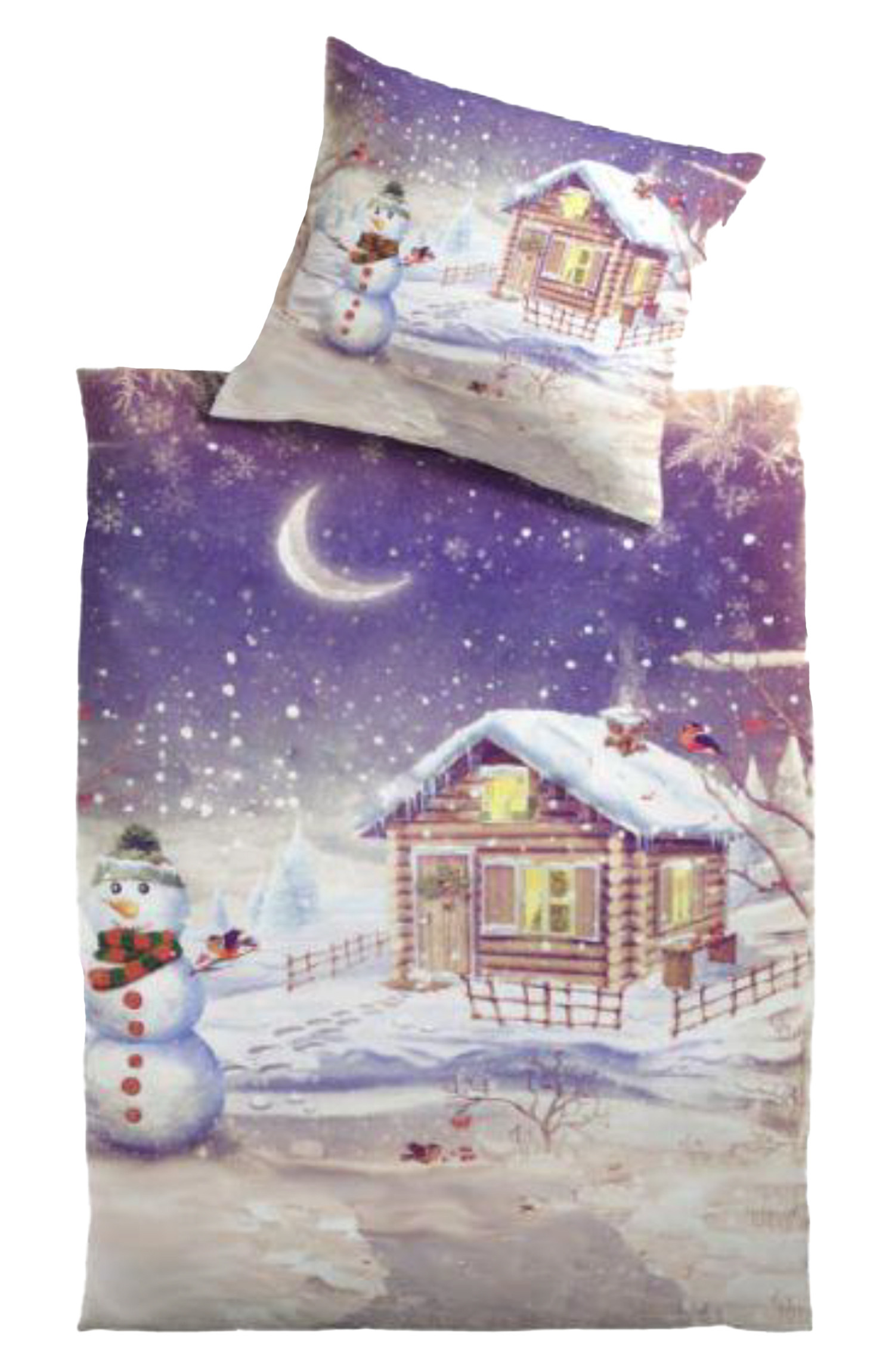 Kinzler Plüsch Bettwäsche Schneemann Weihnachten Bunt 155x220 + 80x80 cm 