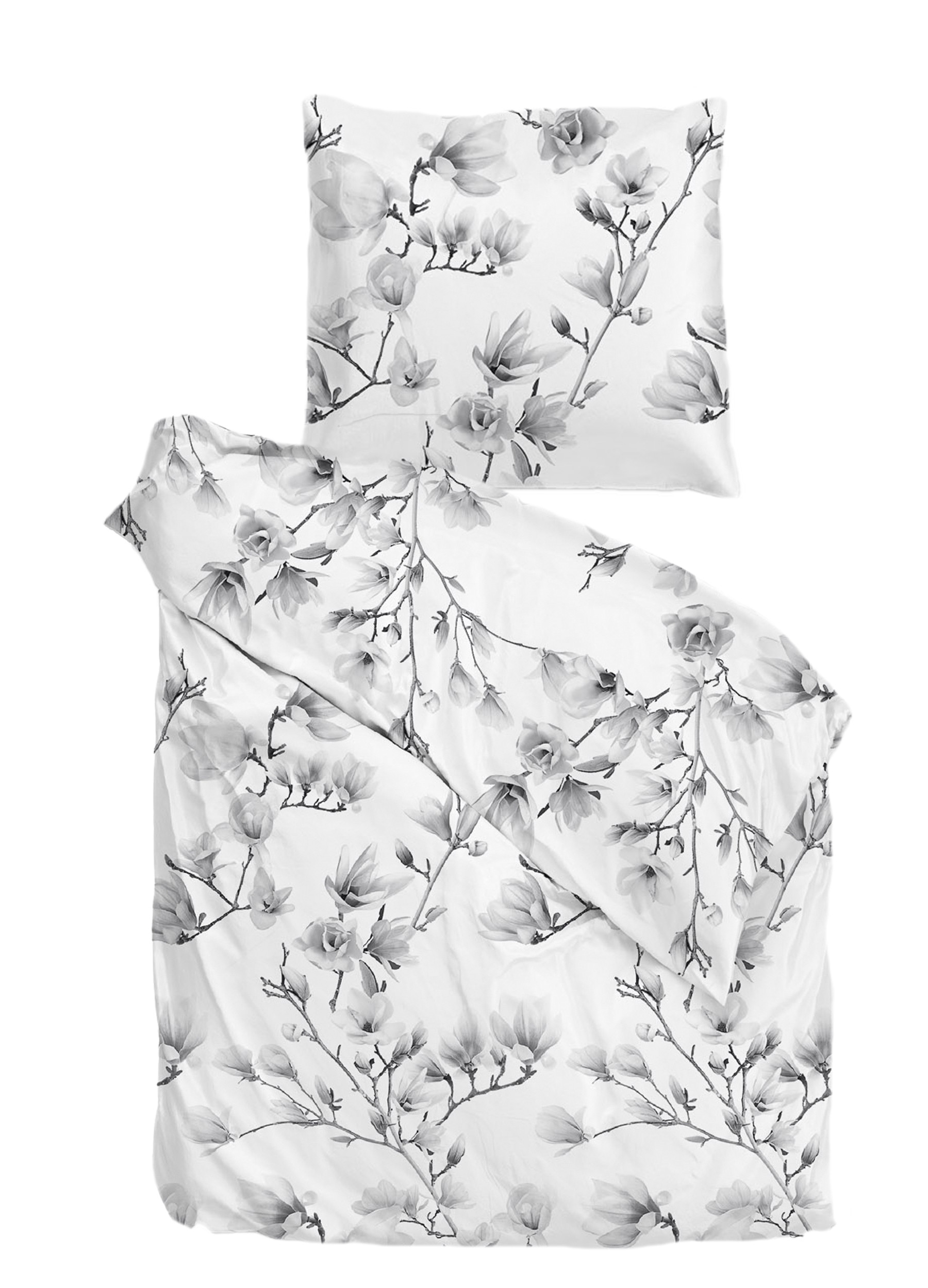ZoHome Baumwolle Satin Bettwäsche Uruz Magnolieno 135x200 oder 155x220 cm Grau