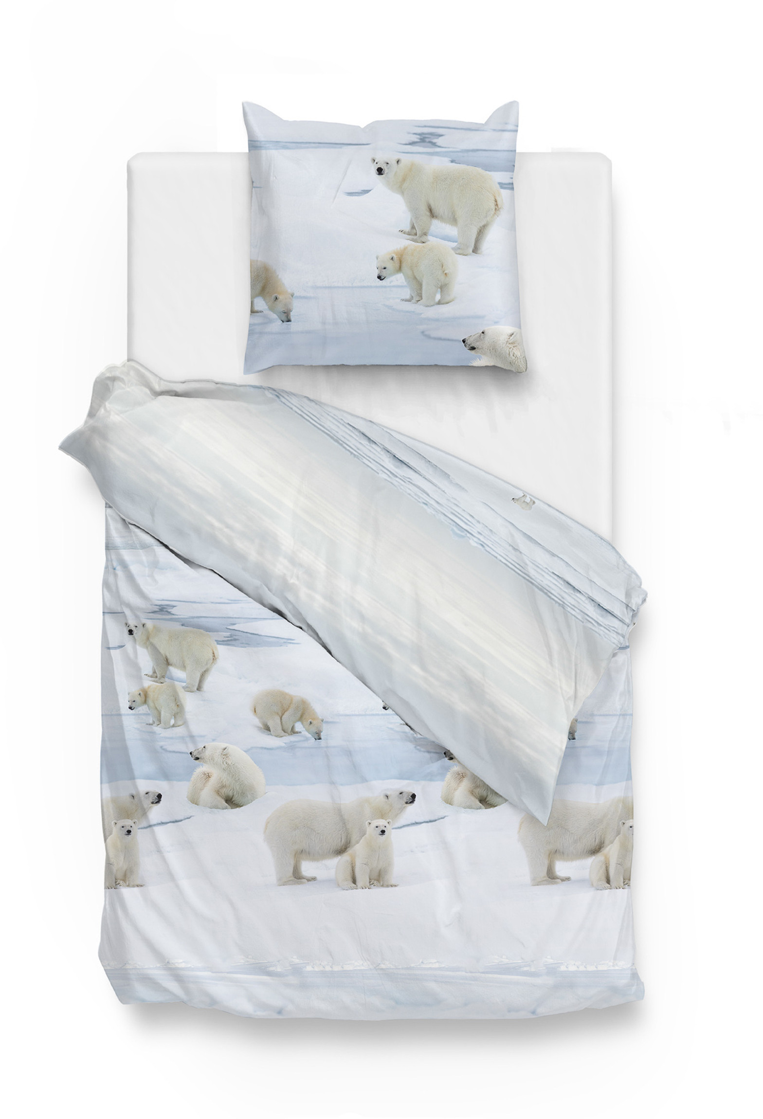 ZoHome Flanell Bettwäsche Ber Eisbär in Blau 135x200 + 80x80 cm in 100% Baumwolle 