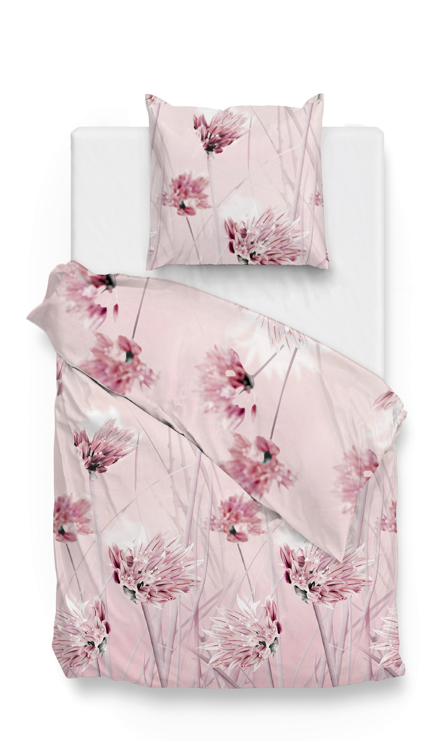 ZoHome Satin Bettwäsche Nancy Blüten 100% Baumwolle 135x200 + 80x80 cm in Rosa