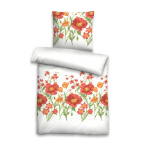 Biberna Castell Seersucker Bettwäsche Blumen Rot Weiß 135x200 + 80x80 cm
