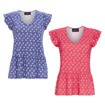 Ringella Bloomy Damen T-Shirt Volant Kurzarm 1251408  Rot Blau Baumwolle Modal
