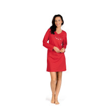 Comtessa Damen Nachthemd langer Arm Rot mit Spatz Gr. 56-58 100% Baumwolle