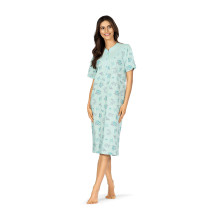 Comtessa Damen Nachthemd kurzer Arm Mint Knopfleiste 100% Baumwolle