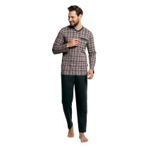 Comte Herren Schlafanzug Langarm Pyjama in Anthrazit 100% Baumwolle