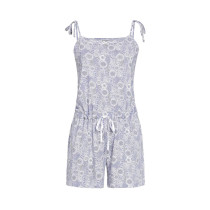 Ringella Damen Shorty Overall kurz Pyjama 2261925 Taubenblau Baumwolle Modal Gr. 38 S Muster