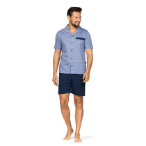 Comte Herren Schlafanzug Shorty Taubenblau Knopfleiste Gr. 56 58 60 62 64  100% Baumwolle