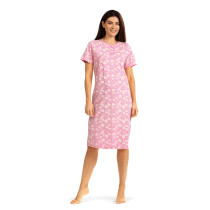 Comtessa Damen Nachthemd Kurzarm Knopfleiste Soft-Rosa 100% Baumwolle