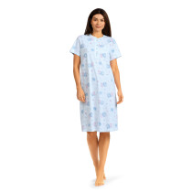 Comtessa Damen Nachthemd Kurzarm Knopfleiste Bleu 100% Baumwolle