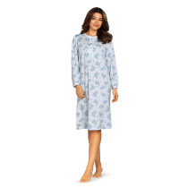 Comtessa Damen Nachthemd Langarm Knopfleiste in Bleu 100% Baumwolle