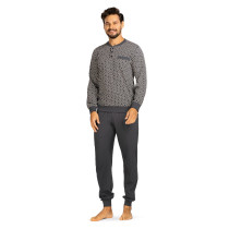 Comte Herren Schlafanzug Langarm Pyjama in Graphit Knopfleiste 100% Baumwolle
