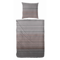 Baumwoll Satin Bettwäsche 155x220 80x80 cm in Taupe Grau Streifen