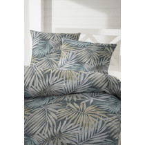 Primera Mako Satin Bettwäsche Palmwedel 135x200 + 80x80 cm in Bleu Grau