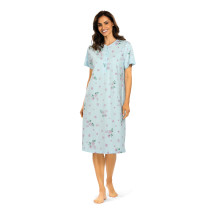 Comtessa Damen Nachtemd 251229 Kurzarm Knopfleiste Bleu 100% Baumwolle 
