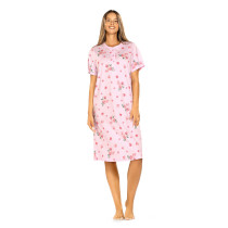 Comtessa Damen Nachtemd 251229 Kurzarm Knopfleiste Rosa 100% Baumwolle 