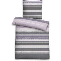 Biberna Castell Biber Bettwäsche Grau Lila Gestreift 135x200 + 80x80 cm