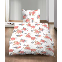 Biberna Castell Biber Bettwäsche Terra Grau Weiß Rosen 135x200 + 80x80 cm