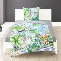 Bierbaum Mako Satin Bettwäsche Tropic Türkis 135x200 mit 80x80 cm