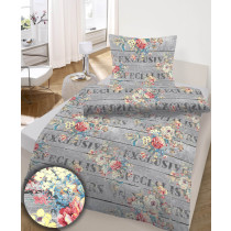 Renforce Bettwäsche 155x220 + 80x80 cm Grau Bunt