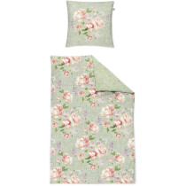 Irisette Mako Satin Bettwäsche Wendeoptik Grün Rosen 135x200 155x220 + 80x80 cm