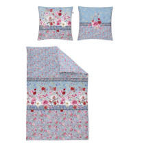 Irisette Mako Satin Bettwäsche Glamour Rosen in Blau 135x200+ 80x80 cm