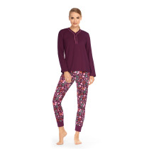 Ascafa Damen Schlafanzug Langarm Lang Leggins Grape 100% Baumwolle