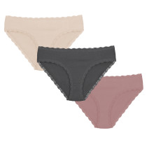 Damen Slips Alexia 100% Baumwolle 3er-Set in S M L XL 40 42 44 46 48 50 Anthrazit Rosenholz Puder