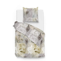 ZoHome Satin Bettwäsche Nakul Pfauenfeder 100% Baumwolle 135x200 + 80x80 cm in Natur grau