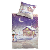 Kinzler Plüsch Bettwäsche Schneemann Weihnachten Bunt 155x220 + 80x80 cm 