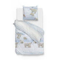 ZoHome Flanell Bettwäsche Ber Eisbär in Blau 135x200 + 80x80 cm in 100% Baumwolle 