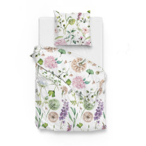 ZoHome Flanell Bettwäsche Nessa Weiß Blumen 155x220 + 80x80 cm in 100% Baumwolle 
