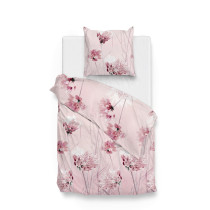 ZoHome Satin Bettwäsche Nancy Blüten 100% Baumwolle 135x200 + 80x80 cm in Rosa