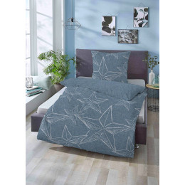 Biberna Melange Flanell Bettwäsche 135x200 80x80 cm in Jeans Blau Sterne