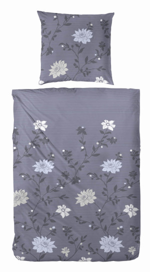 Baumwoll Satin Bettwäsche 155x220 80x80 cm in Anthrazit Blumen