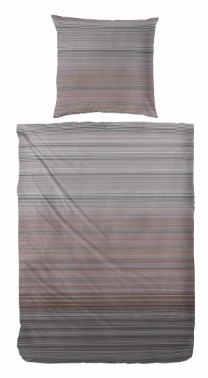 Baumwoll Satin Bettwäsche 155x220 80x80 cm in Taupe Grau Streifen