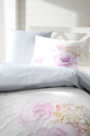 Baumwoll Satin Bettwäsche 135x200 80x80 cm in Weiß Silber Rosa Rosen