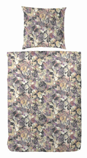 Baumwoll Satin Bettwäsche 155x220 80x80 cm in Sand Violett Graphit