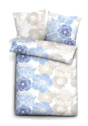 Biberna Castell Biber Bettwäsche Blumen Blau 135x200 + 80x80 cm