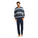 Comte Herren Schlafanzug Langarm Pyjama in Marine Knopfleiste 100% Baumwolle