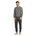 Comte Herren Schlafanzug Langarm Pyjama in Graphit Knopfleiste 100% Baumwolle